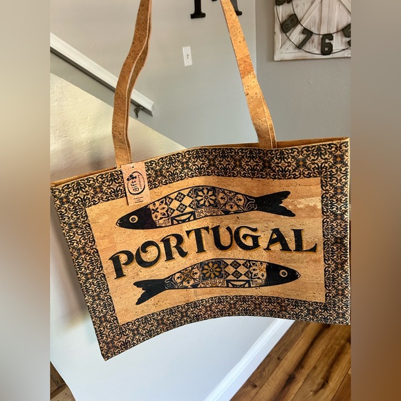 Handbags - Portugal Cork Tote Bag with Fish Print